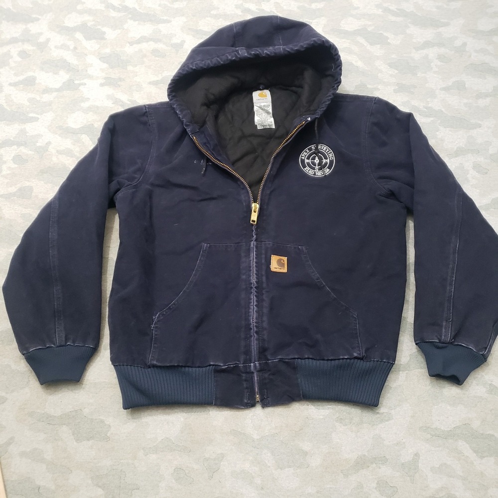 Vintage Carhartt Jacket Mens Medium Blue J130 Hooded Workwear Full Zip Branded
